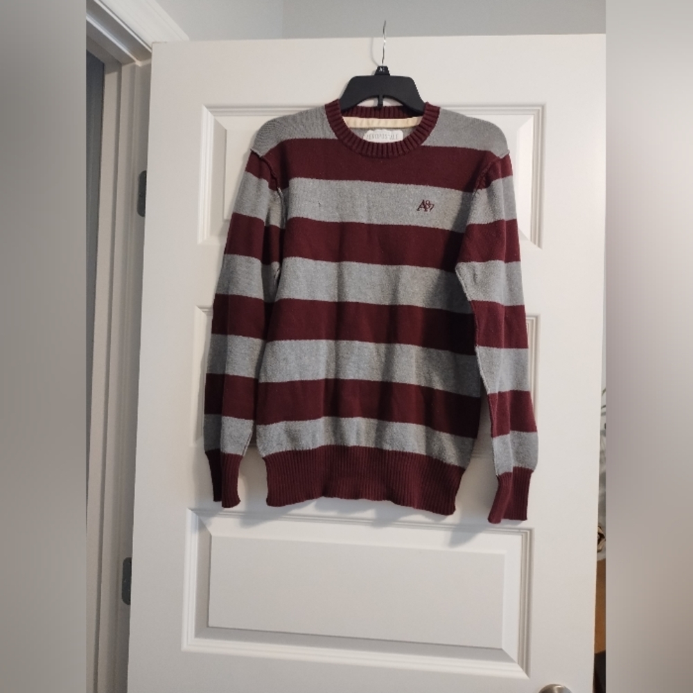 Men's Striped Aeropostale Sweater - Gray and Maroon